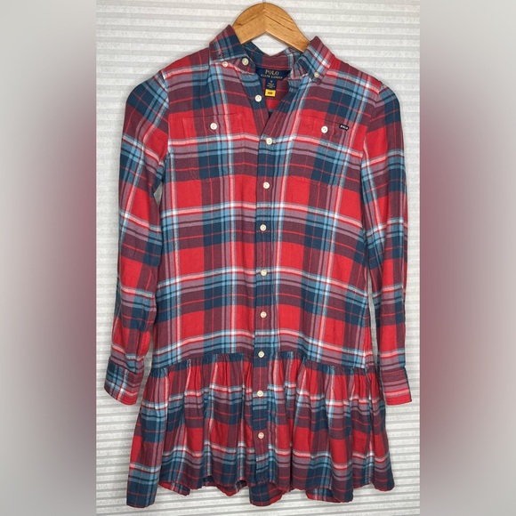Polo Ralph Lauren Girls Sz 12 Plaid Shirt Dress Like New Condition Cotton Twill - Picture 8 of 12